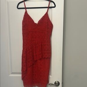 Lulu's Red Asymmetrical Slip Dress Spaghetti Strap